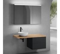neoro n50 lunghezza mobile La: 120 cm, mobile La: 60 cm con 2 estraibili, lavabo Ø 45 cm bianco opaco, con armadietto a specchio per la Svizzera,, BN0106WM+BN0421BM+BN0404W1+BN0488MI, n50 [Mobili da B
