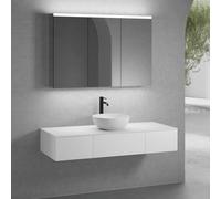 neoro n50 lunghezza mobile La: 140 cm con 3 estraibili, lavabo Ø 40 cm bianco opaco, con armadietto a specchio per la Svizzera,, BN0064WM+BN0411WM+2#BN0410WM+BN0408WM+BN0488MI, n50 [Mobili da Bagno >