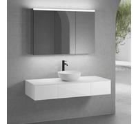 neoro n50 lunghezza mobile La: 140 cm con 3 estraibili, lavabo Ø 40 cm bianco opaco, con armadietto a specchio per la Svizzera,, BN0064WM+BN0411WH+2#BN0410WH+BN0408WH+BN0488MI, n50 [Mobili da Bagno >