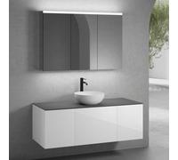 neoro n50 lunghezza mobile La: 140 cm con 3 estraibili, lavabo Ø 40 cm bianco opaco, con armadietto a specchio,, BN0064WM+BN0431WH+2#BN0430WH+BN0408GR+BN0475MI, n50 [Mobili da Bagno > Set Mobili da Ba