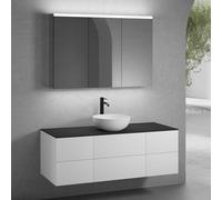neoro n50 lunghezza mobile La: 140 cm con 6 estraibili, lavabo Ø 40 cm bianco opaco, con armadietto a specchio,, BN0064WM+BN0421WM+2#BN0420WM+BN0408BM+BN0475MI, n50 [Mobili da Bagno > Set Mobili da Ba