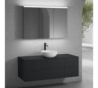 neoro n50 lunghezza mobile La: 140 cm con 6 estraibili, lavabo Ø 45 cm bianco opaco, con armadietto a specchio,, BN0106WM+BN0421BM+2#BN0420BM+BN0408BM+BN0475MI, n50 [Mobili da Bagno > Set Mobili da Ba