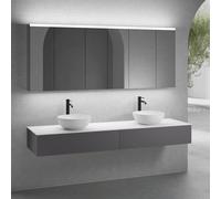 neoro n50 lunghezza mobile La: 200 cm con 2 estraibili, 2 lavabi Ø 45 cm bianco opaco, con armadietto a specchio per la Svizzera,, 2#BN0106WM+2#BN0413GR+BN0406WM+2#BN0487MI, n50 [Mobili da Bagno > Set