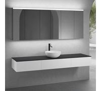 neoro n50 lunghezza mobile La: 200 cm con 3 estraibili, lavabo Ø 40 cm bianco opaco, con armadietto a specchio per la Svizzera,, BN0064WM+BN0412WM+2#BN0411WM+BN0406BM+2#BN0487MI, n50 [Mobili da Bagno 