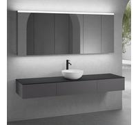 neoro n50 lunghezza mobile La: 200 cm con 3 estraibili, lavabo Ø 45 cm bianco opaco, con armadietto a specchio,, BN0106WM+BN0412GR+2#BN0411GR+BN0406BM+2#BN0474MI, n50 [Mobili da Bagno > Set Mobili da