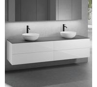 neoro n50 lunghezza mobile La: 200 cm con 4 estraibili, 2 lavabi Ø 40 cm bianco opaco,, 2#BN0064WM+2#BN0423WH+BN0406GR, n50 [Mobili da Bagno > Mobili con Doppio Lavabo]