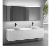 neoro n50 lunghezza mobile La: 200 cm con 4 estraibili, 2 lavabi Ø 40 cm bianco opaco, con armadietto a specchio,, 2#BN0064WM+2#BN0423WM+BN0406WM+2#BN0474MI, n50 [Mobili da Bagno > Set Mobili da Bagno