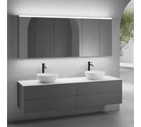 neoro n50 lunghezza mobile La: 200 cm con 4 estraibili, 2 lavabi Ø 40 cm bianco opaco, con armadietto a specchio,, 2#BN0064WM+2#BN0423GR+BN0406WH+2#BN0474MI, n50 [Mobili da Bagno > Set Mobili da Bagno