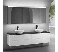 neoro n50 lunghezza mobile La: 200 cm con 4 estraibili, 2 lavabi Ø 45 cm bianco opaco, con armadietto a specchio,, 2#BN0106WM+2#BN0423WH+BN0406BM+2#BN0474MI, n50 [Mobili da Bagno > Set Mobili da Bagno