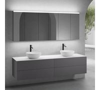 neoro n50 lunghezza mobile La: 200 cm con 4 estraibili, 2 lavabi Ø 45 cm bianco opaco, con armadietto a specchio per la Svizzera,, 2#BN0106WM+2#BN0423GR+BN0406WM+2#BN0487MI, n50 [Mobili da Bagno > Set