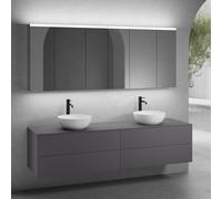 neoro n50 lunghezza mobile La: 200 cm con 4 estraibili, 2 lavabi Ø 45 cm bianco opaco, con armadietto a specchio,, 2#BN0106WM+2#BN0423GR+BN0406GR+2#BN0474MI, n50 [Mobili da Bagno > Set Mobili da Bagno