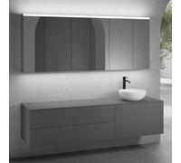 neoro n50 lunghezza mobile La: 200 cm con 5 estraibili, lavabo Ø 45 cm bianco opaco, con armadietto a specchio per la Svizzera,, BN0106WM+BN0432GR+2#BN0421GR+BN0406GR+2#BN0487MI, n50 [Mobili da Bagno 