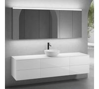neoro n50 lunghezza mobile La: 200 cm con 6 estraibili, lavabo Ø 40 cm bianco opaco, con armadietto a specchio per la Svizzera,, BN0064WM+BN0422WH+2#BN0421WH+BN0406WH+2#BN0487MI, n50 [Mobili da Bagno