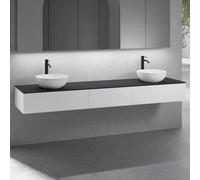 neoro n50 lunghezza mobile La: 220 cm con 3 estraibili, 2 lavabi Ø 40 cm bianco opaco,, 2#BN0064WM+2#BN0412WM+BN0411WM+BN0415BM, n50 [Mobili da Bagno > Mobili con Doppio Lavabo]