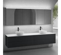 neoro n50 lunghezza mobile La: 240 cm con 4 estraibili, 2 lavabi Ø 40 cm bianco opaco, con armadietto a specchio,, 2#BN0064WM+2#BN0424BM+BN0407WM+2#BN0475MI, n50 [Mobili da Bagno > Set Mobili da Bagno
