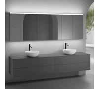 neoro n50 lunghezza mobile La: 240 cm con 4 estraibili, 2 lavabi Ø 45 cm bianco opaco, con armadietto a specchio,, 2#BN0106WM+2#BN0424GR+BN0407GR+2#BN0475MI, n50 [Mobili da Bagno > Set Mobili da Bagno