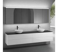 neoro n50 lunghezza mobile La: 240 cm con 4 estraibili, 2 lavabi Ø 45 cm bianco opaco, con armadietto a specchio,, 2#BN0106WM+2#BN0424WH+BN0407BM+2#BN0475MI, n50 [Mobili da Bagno > Set Mobili da Bagno