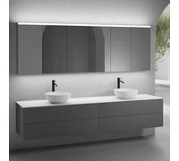 neoro n50 lunghezza mobile La: 240 cm con 4 estraibili, 2 lavabi Ø 45 cm bianco opaco, con armadietto a specchio per la Svizzera,, 2#BN0106WM+2#BN0424GR+BN0407WM+2#BN0488MI, n50 [Mobili da Bagno > Set