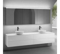 neoro n50 lunghezza mobile La: 240 cm con 4 estraibili, 2 lavabi Ø 45 cm bianco opaco, con armadietto a specchio,, 2#BN0106WM+2#BN0424WH+BN0407WM+2#BN0475MI, n50 [Mobili da Bagno > Set Mobili da Bagno