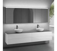 neoro n50 lunghezza mobile La: 240 cm con 4 estraibili, 2 lavabi Ø 45 cm bianco opaco, con armadietto a specchio per la Svizzera,, 2#BN0106WM+2#BN0424WH+BN0407GR+2#BN0488MI, n50 [Mobili da Bagno > Set