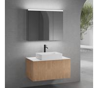neoro n50 mobile La: 100 cm con 1 estraibile, con frontale in rovere profilato, lavabo La: 58 cm bianco opaco, consolle bianco opaco, con armadietto a specchio, BN0065WM+BN0433PO+BN0403WM+BN0474MI, n5