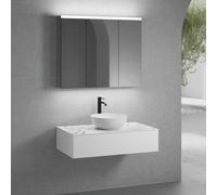 neoro n50 mobile La: 100 cm con 1 estraibile, lavabo Ø 45 cm bianco opaco, con armadietto a specchio,, BN0106WM+BN0413WM+BN0403C1+BN0474MI, n50 [Mobili da Bagno > Set Mobili da Bagno]