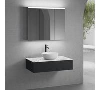 neoro n50 mobile La: 100 cm con 1 estraibile, lavabo Ø 45 cm bianco opaco, con armadietto a specchio,, BN0106WM+BN0413BM+BN0403C1+BN0474MI, n50 [Mobili da Bagno > Set Mobili da Bagno]