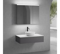 neoro n50 mobile La: 100 cm con 1 estraibile, lavabo Ø 45 cm bianco opaco, con armadietto a specchio per la Svizzera,, BN0106WM+BN0413GR+BN0403WH+BN0487MI, n50 [Mobili da Bagno > Set Mobili da Bagno]