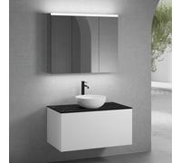 neoro n50 mobile La: 100 cm con 1 estraibile, lavabo Ø 45 cm bianco opaco, con armadietto a specchio per la Svizzera,, BN0106WM+BN0433WM+BN0403C2+BN0487MI, n50 [Mobili da Bagno > Set Mobili da Bagno]