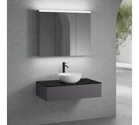 neoro n50 mobile La: 100 cm con 1 estraibile, lavabo Ø 45 cm bianco opaco, con armadietto a specchio per la Svizzera,, BN0106WM+BN0413GR+BN0403C2+BN0487MI, n50 [Mobili da Bagno > Set Mobili da Bagno]