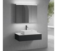 neoro n50 mobile La: 100 cm con 1 estraibile, lavabo La: 58 cm bianco opaco, con armadietto a specchio,, BN0065WM+BN0413BM+BN0403C1+BN0474MI, n50 [Mobili da Bagno > Set Mobili da Bagno]