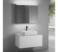 neoro n50 mobile La: 100 cm con 1 estraibile, lavabo La: 58 cm bianco opaco, con armadietto a specchio per la Svizzera,, BN0065WM+BN0433WM+BN0403C3+BN0487MI, n50 [Mobili da Bagno > Set Mobili da Bagno