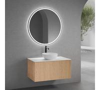 neoro n50 mobile La: 100 cm con 1 scomparto estraibile, con frontale in rovere liscio, lavabo Ø 40 cm bianco opaco, consolle bianco opaco, con specchio, BN0064WM+BN0433BFO+BN0403WM+BN0023MI, n50 [Mobi