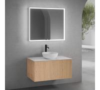 neoro n50 mobile La: 100 cm con 1 scomparto estraibile, con frontale in rovere liscio, lavabo Ø 45 cm bianco opaco, con armadietto a specchio n60 per la Svizzera, BN0106WM+BN0433BFO+BN0403C1+BN0501MI,