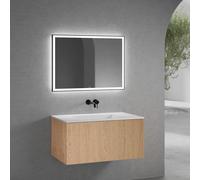 neoro n50 mobile La: 100 cm con 1 scomparto estraibile, con frontale in rovere liscio, lavabo con 1 foro rubinetteria bianco opaco, con specchio, BN0096WM+BN0433BFO+BN0016MI, n50 [Mobili da Bagno > Se