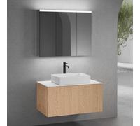 neoro n50 mobile La: 100 cm con 1 scomparto estraibile, con frontale in rovere liscio, lavabo La: 58 cm bianco opaco, consolle bianco opaco, con armadietto a specchio, BN0065WM+BN0433BFO+BN0403WM+BN04