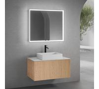 neoro n50 mobile La: 100 cm con 1 scomparto estraibile, con frontale in rovere liscio, lavabo La: 58 cm bianco opaco, con armadietto a specchio n60, BN0065WM+BN0433BFO+BN0403C1+BN0493MI, n50 [Mobili d