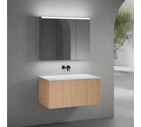neoro n50 mobile La: 100 cm con 1 scomparto estraibile, con frontale in rovere liscio, lavabo senza fori rubinetteria bianco opaco, con armadietto a specchio, BN0097WM+BN0433BFO+BN0474MI, n50 [Mobili 
