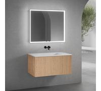 neoro n50 mobile La: 100 cm con 1 scomparto estraibile, con frontale in rovere liscio, lavabo senza fori rubinetteria bianco opaco, con armadietto a specchio n60, BN0097WM+BN0433BFO+BN0493MI, n50 [Mob