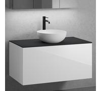 neoro n50 mobile La: 100 cm con 1 scomparto estraibile, lavabo Ø 40 bianco opaco,, BN0064WM+BN0433WH+BN0403BM, n50 [Mobili da Bagno > Mobili con Lavabo Integrato]