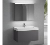 neoro n50 mobile La: 100 cm con 1 scomparto estraibile, lavabo con 1 foro per rubinetteria bianco opaco, con armadietto a specchio,, BN0139WM+BN0433GR+BN0474MI, n50 [Mobili da Bagno > Set Mobili da Ba