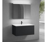 neoro n50 mobile La: 100 cm con 1 scomparto estraibile, lavabo con 1 foro rubinetteria bianco, con armadietto a specchio,, BN0096WH+BN0433BM+BN0474MI, n50 [Mobili da Bagno > Set Mobili da Bagno]