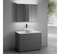 neoro n50 mobile La: 100 cm con 3 estraibili, lavabo Ø 40 cm bianco opaco, con armadietto a specchio,, BN0064WM+BN0453GR+BN0403C1+BN0474MI, n50 [Mobili da Bagno > Set Mobili da Bagno]