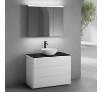 neoro n50 mobile La: 100 cm con 3 estraibili, lavabo Ø 40 cm bianco opaco, con armadietto a specchio per la Svizzera,, BN0064WM+BN0453WM+BN0403C2+BN0487MI, n50 [Mobili da Bagno > Set Mobili da Bagno]