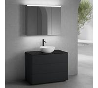 neoro n50 mobile La: 100 cm con 3 estraibili, lavabo Ø 45 cm bianco opaco, con armadietto a specchio per la Svizzera,, BN0106WM+BN0453BM+BN0403C2+BN0487MI, n50 [Mobili da Bagno > Set Mobili da Bagno]