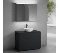 neoro n50 mobile La: 100 cm con 3 estraibili, lavabo Ø 45 cm bianco opaco, con armadietto a specchio per la Svizzera,, BN0106WM+BN0453BM+BN0403BM+BN0487MI, n50 [Mobili da Bagno > Set Mobili da Bagno]
