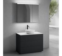 neoro n50 mobile La: 100 cm con 3 estraibili, lavabo Ø 45 cm bianco opaco, con armadietto a specchio per la Svizzera,, BN0106WM+BN0453BM+BN0403WM+BN0487MI, n50 [Mobili da Bagno > Set Mobili da Bagno]