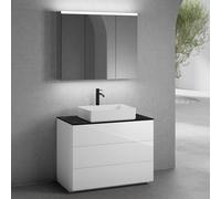 neoro n50 mobile La: 100 cm con 3 estraibili, lavabo La: 58 cm bianco opaco, con armadietto a specchio,, BN0065WM+BN0453WH+BN0403C2+BN0474MI, n50 [Mobili da Bagno > Set Mobili da Bagno]