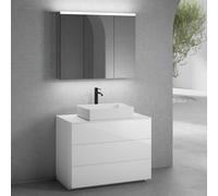 neoro n50 mobile La: 100 cm con 3 estraibili, lavabo La: 58 cm bianco opaco, con armadietto a specchio per la Svizzera,, BN0065WM+BN0453WH+BN0403WH+BN0487MI, n50 [Mobili da Bagno > Set Mobili da Bagno