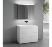 neoro n50 mobile La: 100 cm con 3 estraibili, lavabo senza foro per rubinetteria bianco opaco, con armadietto a specchio per la Svizzera,, BN0135WM+BN0453WM+BN0487MI, n50 [Mobili da Bagno > Set Mobili